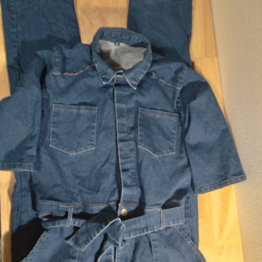 Vintage Denim Romper Bodysuit Jumpsuit Short Sleeve